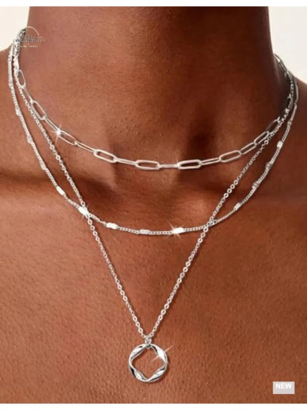 9Pcs 18K Gold Plated Layered Necklace Set with Paperclip Cuban Chain Pendant